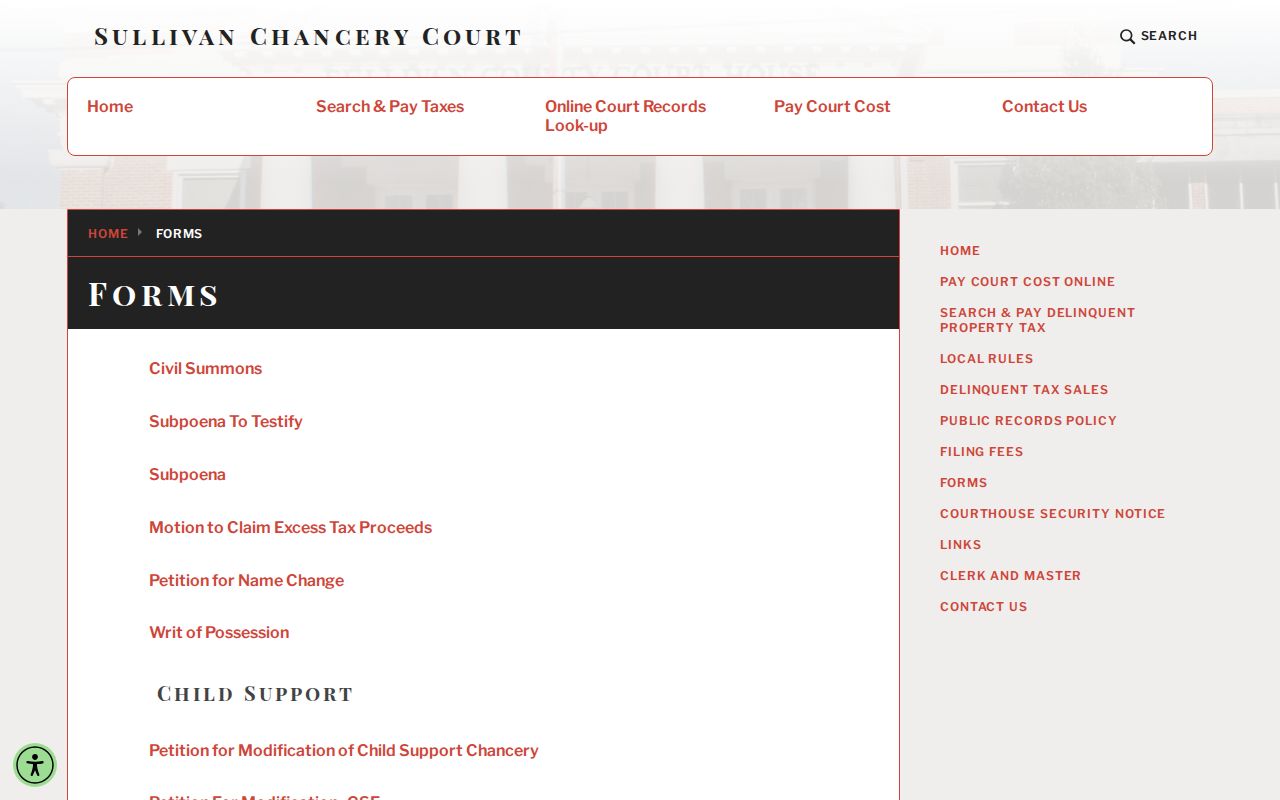 Sullivan County court records forms at the Clerk and Master