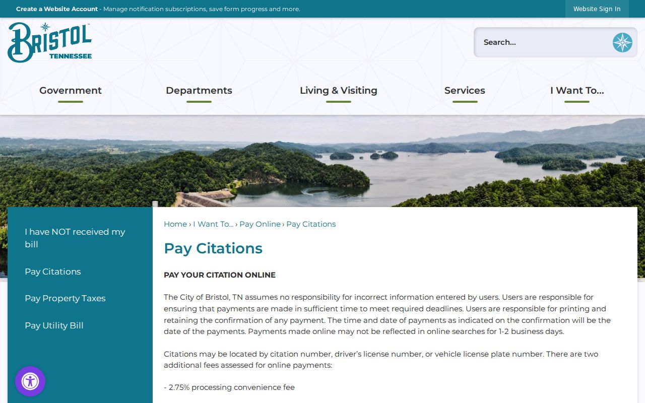Bristol court records citation lookup and payment fields