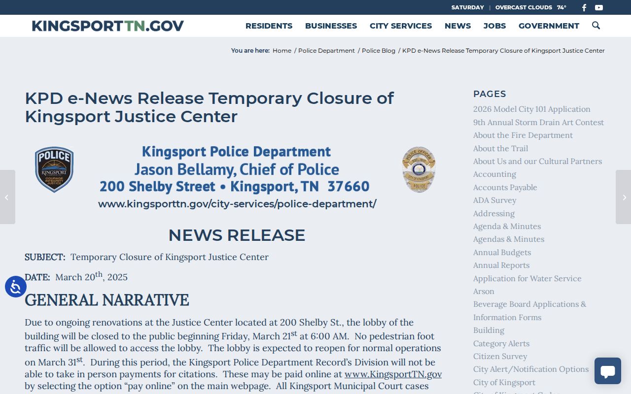 Kingsport court records closure and municipal case resets